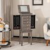 5-Drawer Jewelry Armoire with Top Mirror in Grey Wood Finish