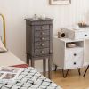 5-Drawer Jewelry Armoire with Top Mirror in Grey Wood Finish