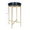 Metal Round End Table with Removable Navy Blue Tray Top