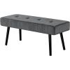 Mid-Century Grey Corduroy Upholstered Bench with Black Metal Legs