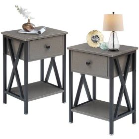 Rustic Nightstand in Grey and Black Wood Finish