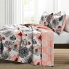 King size Coral Grey Flowers Lightweight Polyester Microfiber Quilt Set