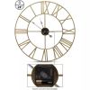 Round 24-inch Decorative Gold Metal Wall Clock Roman Numerals and Black Hands