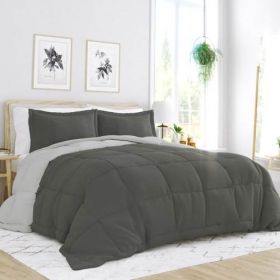 King/Cal King 3-Piece Microfiber Reversible Comforter Set in Grey / Light Grey