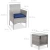 Grey Wicker Outdoor Patio Furniture Dining Set w/ Navy Blue Cushions