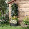 Grey Open Bottom Garden Bed Planter with Tomato Cage Trellis