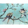 Floral Tree Bird Butterfly Japanese Style Shower Curtain in Teal Blue Green