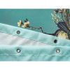 Floral Tree Bird Butterfly Japanese Style Shower Curtain in Teal Blue Green