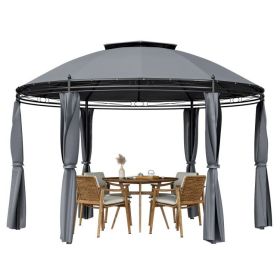 Circular Dome Gazebo Canopy with Privacy Curtain in Grey