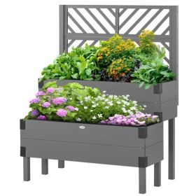 2 Tier Self Draining Grey Garden Bed Planter Box with Trellis