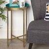 Gold Finish Metal End Table with Removable Teal Tray Top