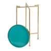 Gold Finish Metal End Table with Removable Teal Tray Top