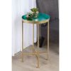 Gold Finish Metal End Table with Removable Teal Tray Top