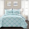 King size Blue Grey Flowers Lightweight Polyester Microfiber Quilt Set