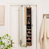 Wall Mounted Jewelry Armoire Full Length Mirror in Brown Wood Finish