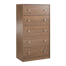 Modern 5-Drawer Bedroom Dresser in Rustic Walnut Wood Finish