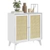 Modern Mid-Century Rattan Sideboard Buffet Cabinet in White