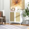 Modern Mid-Century Rattan Sideboard Buffet Cabinet in White