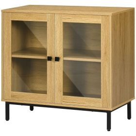 Modern Glass Door Sideboard Storage Cabinet in Oak