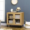 Modern Glass Door Sideboard Storage Cabinet in Oak