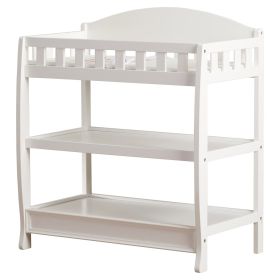 Modern White Wooden Changing Table with Safety Rail Pad and Strap