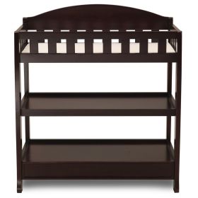 Modern Dark Brown Wooden Changing Table with Safety Rail Pad and Strap