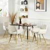 Set of 2 Modern Ivory Velvet Upholstered Dining Chair with Gold Metal Legs