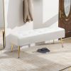 Modern Bench Ottoman with White Ivory PU Leather Seat and Gold Metal Legs