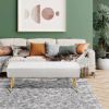 Modern Bench Ottoman with White Ivory PU Leather Seat and Gold Metal Legs