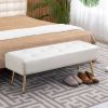 Modern Bench Ottoman with White Ivory PU Leather Seat and Gold Metal Legs