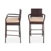 Set of 2 Brown Indoor/Outdoor Wicker Bar Stools w/ 2 Tan Cushions