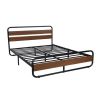 Heavy Duty Industrial Modern Metal Wood Platform Bed Frame with Headboard