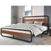 Heavy Duty Industrial Modern Metal Wood Platform Bed Frame with Headboard