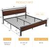 King Metal Platform Bed Frame with Mahogany Wood Panel Headboard Footboard