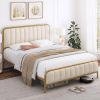 King size Gold Metal Platform Bed Frame with Off-White Upholstered Headboard