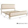 King size Gold Metal Platform Bed Frame with Off-White Upholstered Headboard