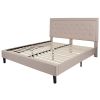 King Beige Upholstered Platform Bed Frame with Button Tufted Headboard