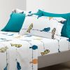 6 Piece King size Sheet Set in Teal Yellow White Floral Birds on Wire