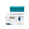 6 Piece King size Sheet Set in Teal Yellow White Floral Birds on Wire