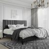 King size Black Velvet Upholstered Platform Bed Frame with Headboard