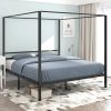 King size Modern Four Poster Metal Canopy Bed in Black Finish