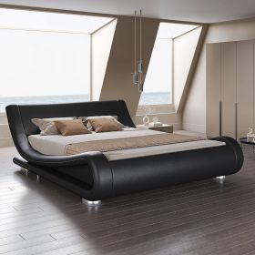 Modern King size Black Platform Bed Frame with Sleigh Curved Headboard