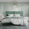 King size Green Velvet Upholstered Platform Bed Frame with Headboard