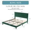 King size Green Velvet Upholstered Platform Bed Frame with Headboard