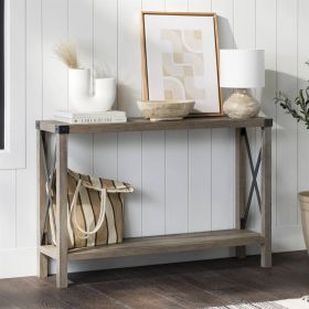 Industrial Farmhouse Entryway Table in Taupe Grey Wood Finish