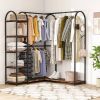 Corner L-Shaped Garment Rack with Clothing Hanging Rods and Storage Shelves