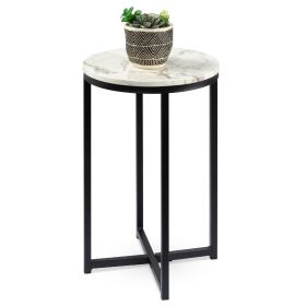 Round Cross Leg Side Table Nightstand with White/Matte Black Top