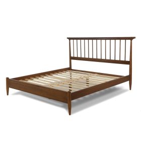 King Size Hardwood Mid Century Platform Bed Frame with Headboard in Walnut