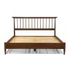 Queen Size Hardwood Mid Century Platform Bed Frame with Headboard in Walnut