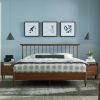 Queen Size Hardwood Mid Century Platform Bed Frame with Headboard in Walnut